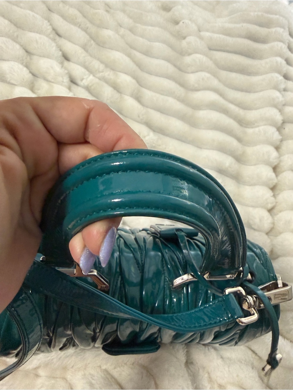 Miu Miu Teal Matelassé Patent Leather Top-Handle Bag - Picture 14 of 16